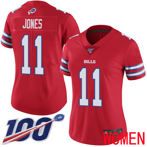 Women Buffalo Bills #11 Zay Jones Limited Red Rush Vapor Untouchable 100th Season NFL Jersey